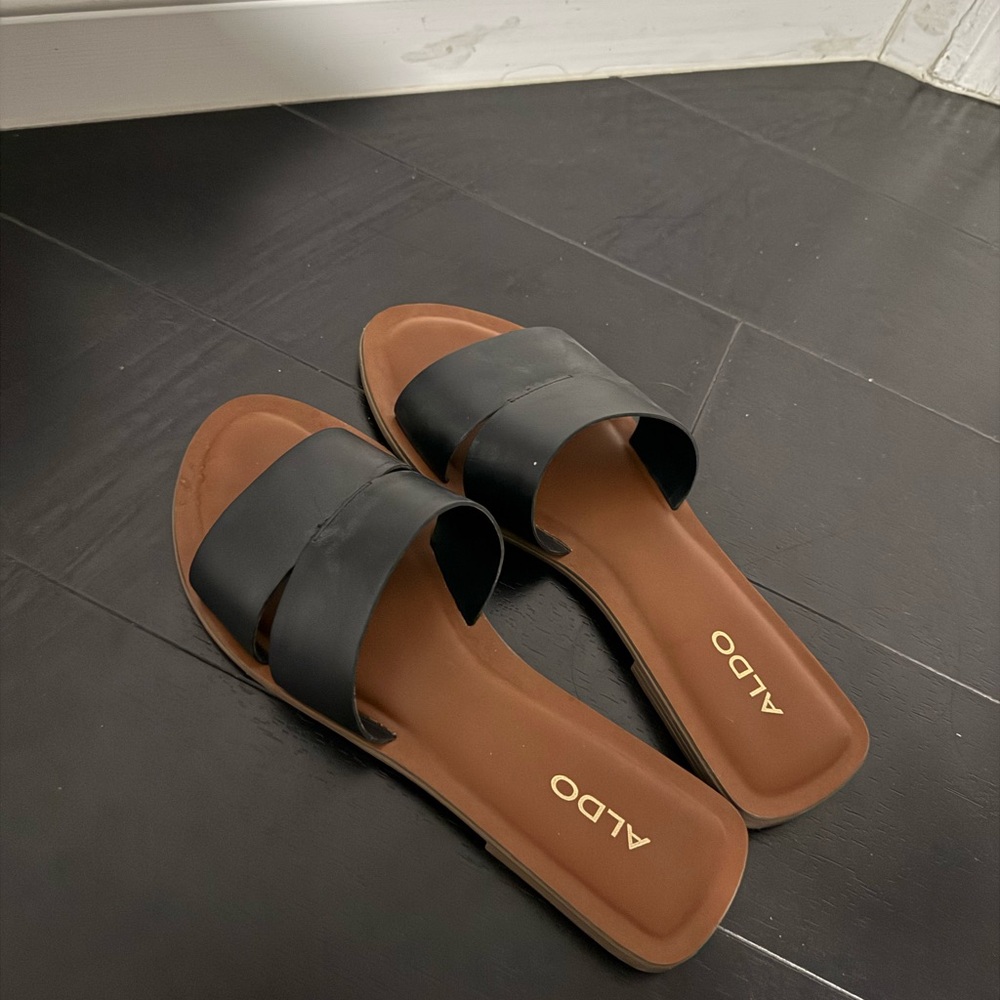 Aldo Black and Brown Minimalist Sandals